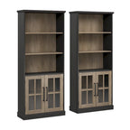 5-Shelf Bookcase with Glass Doors, Set of 2 – Farmhouse Style, Adjustable Shelves