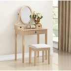 Makeup Vanity Table & Stool Set with Adjustable Oval Mirror & 3 Drawers – Multiple Colors