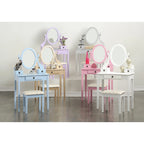 Makeup Vanity Table & Stool Set with Adjustable Oval Mirror & 3 Drawers – Multiple Colors