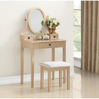Makeup Vanity Table & Stool Set with Adjustable Oval Mirror & 3 Drawers – Multiple Colors