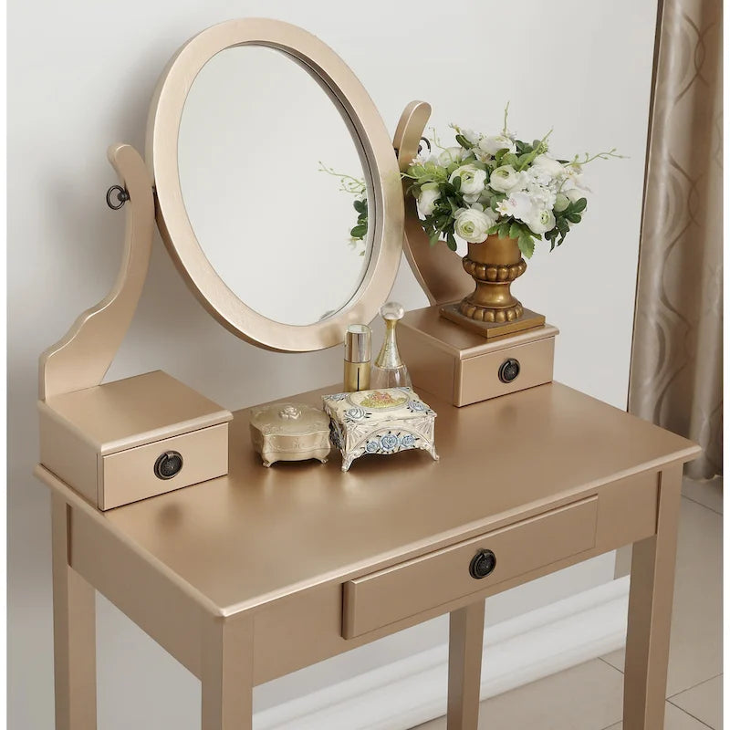 Makeup Vanity Table & Stool Set with Adjustable Oval Mirror & 3 Drawers – Multiple Colors