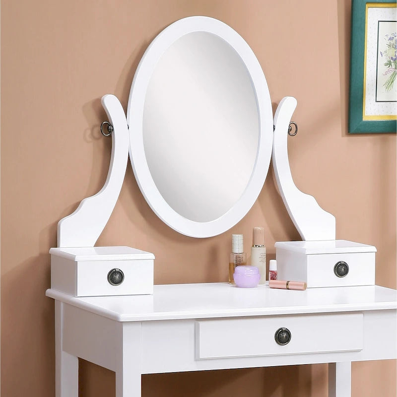 Makeup Vanity Table & Stool Set with Adjustable Oval Mirror & 3 Drawers – Multiple Colors