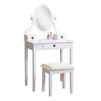 Makeup Vanity Table & Stool Set with Adjustable Oval Mirror & 3 Drawers – Multiple Colors