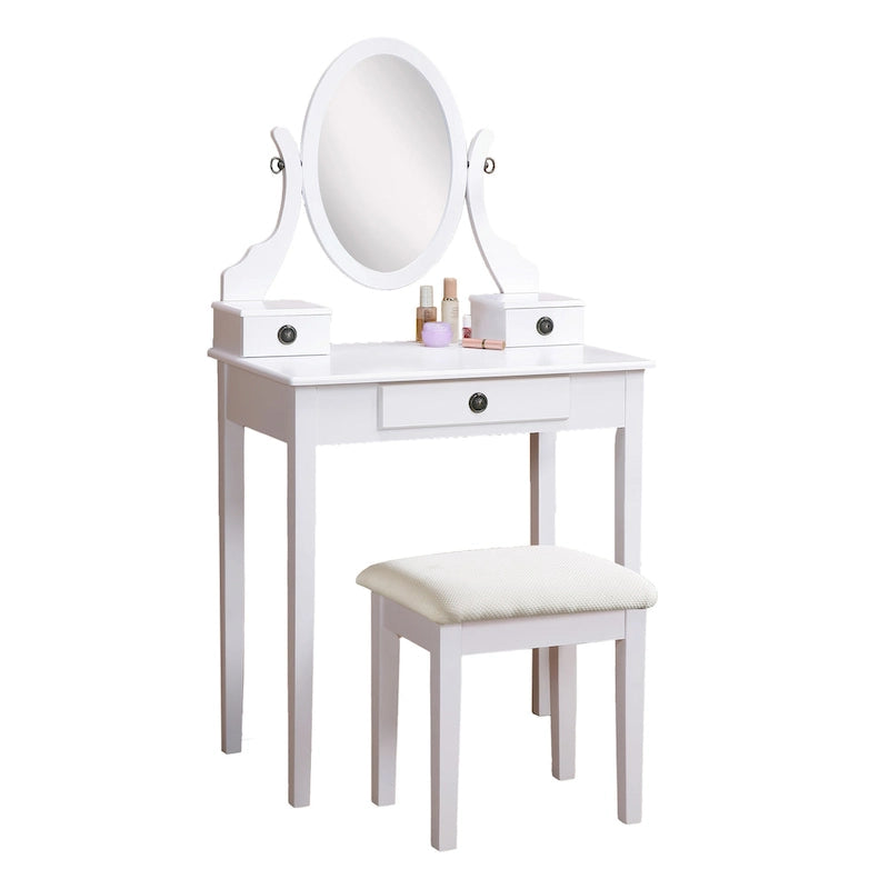 Makeup Vanity Table & Stool Set with Adjustable Oval Mirror & 3 Drawers – Multiple Colors