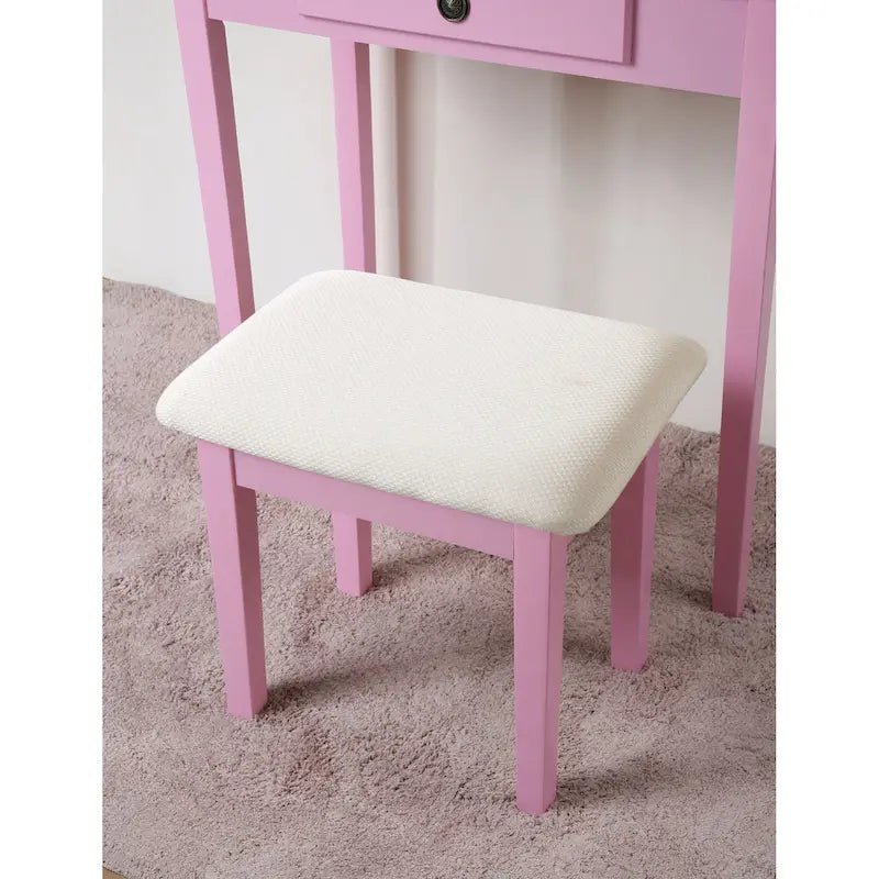 Makeup Vanity Table & Stool Set with Adjustable Oval Mirror & 3 Drawers – Multiple Colors