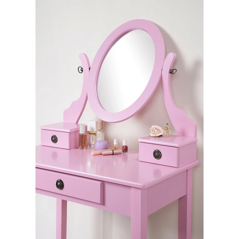Makeup Vanity Table & Stool Set with Adjustable Oval Mirror & 3 Drawers – Multiple Colors