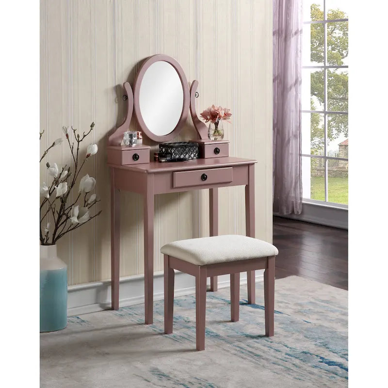 Makeup Vanity Table & Stool Set with Adjustable Oval Mirror & 3 Drawers – Multiple Colors