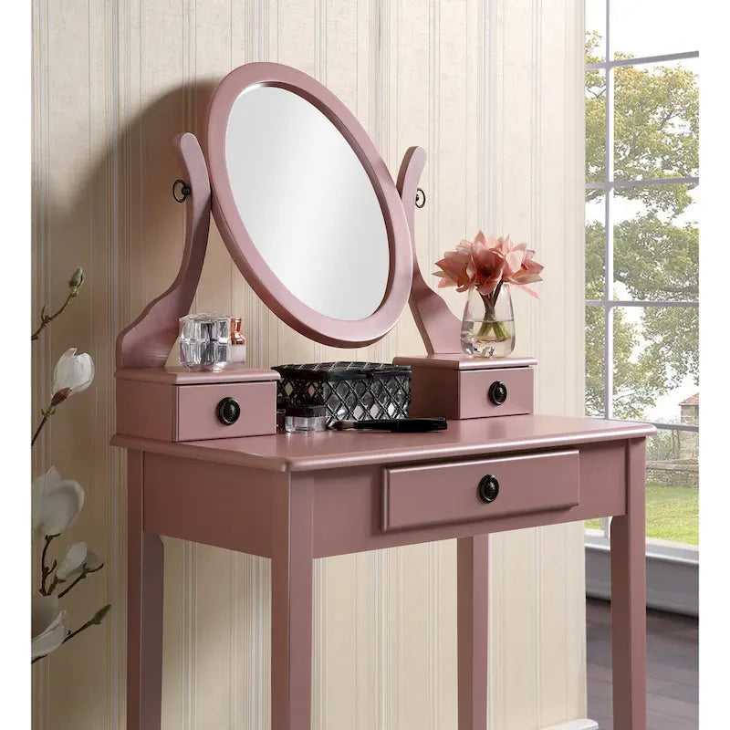 Makeup Vanity Table & Stool Set with Adjustable Oval Mirror & 3 Drawers – Multiple Colors
