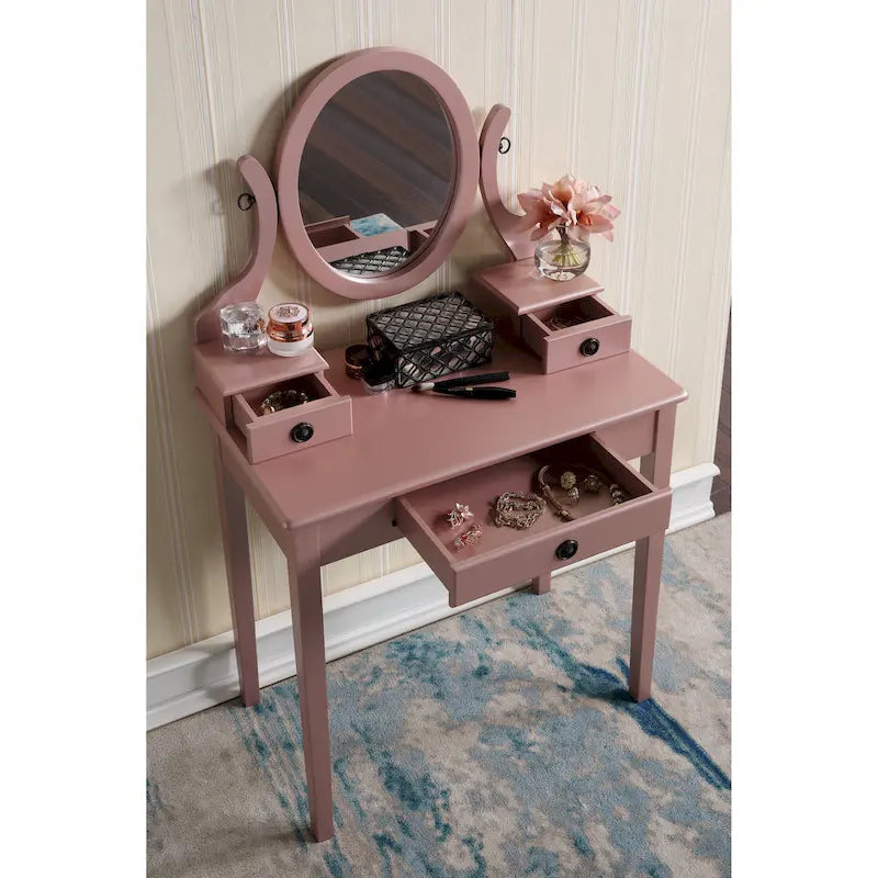 Makeup Vanity Table & Stool Set with Adjustable Oval Mirror & 3 Drawers – Multiple Colors
