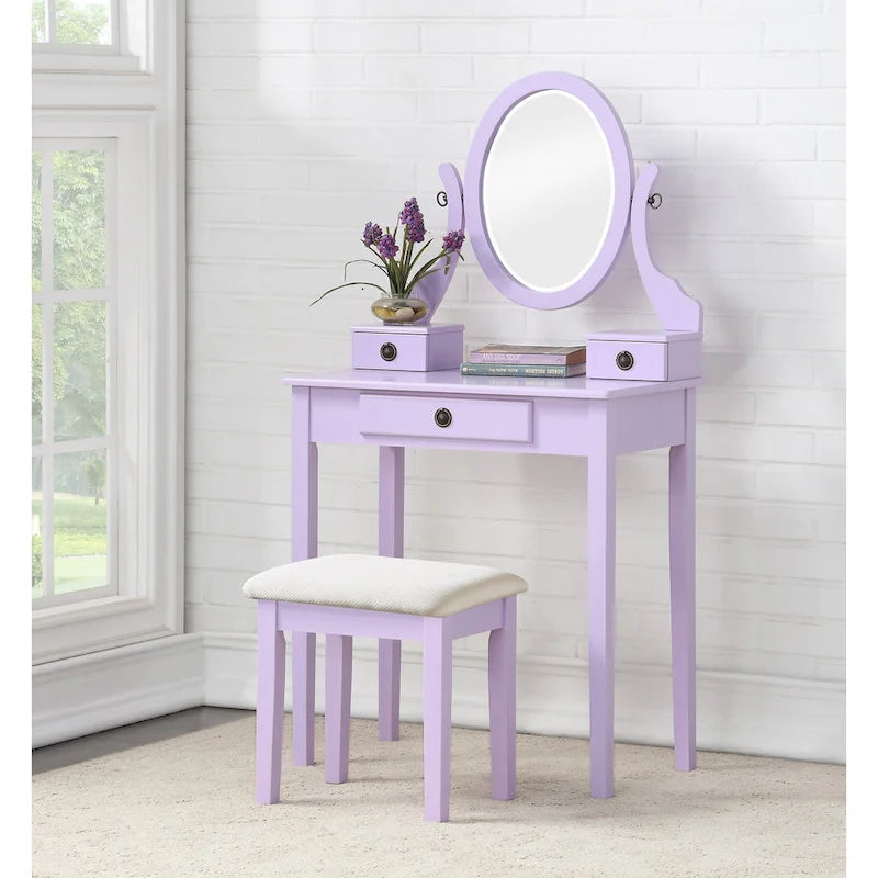 Makeup Vanity Table & Stool Set with Adjustable Oval Mirror & 3 Drawers – Multiple Colors