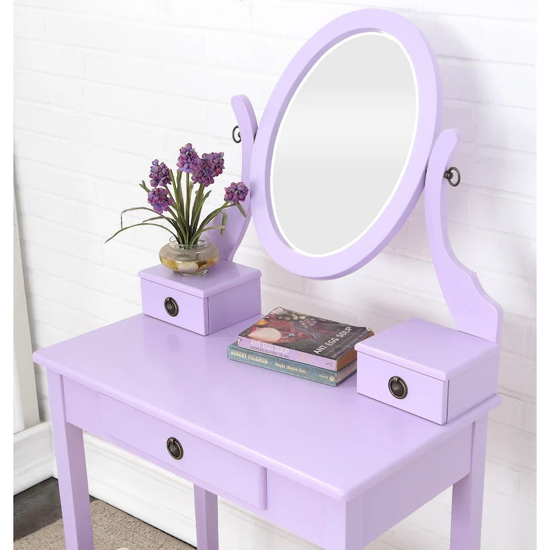 Makeup Vanity Table & Stool Set with Adjustable Oval Mirror & 3 Drawers – Multiple Colors