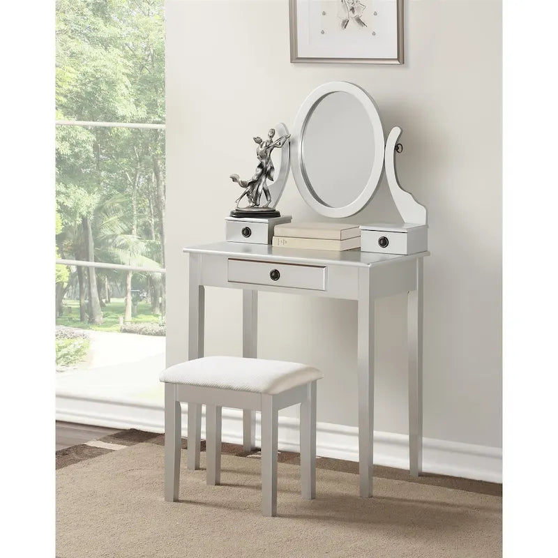 Makeup Vanity Table & Stool Set with Adjustable Oval Mirror & 3 Drawers – Multiple Colors