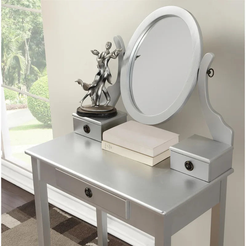 Makeup Vanity Table & Stool Set with Adjustable Oval Mirror & 3 Drawers – Multiple Colors