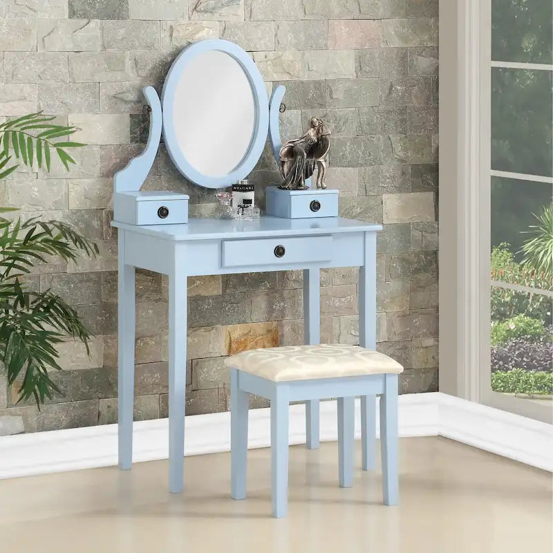 Makeup Vanity Table & Stool Set with Adjustable Oval Mirror & 3 Drawers – Multiple Colors