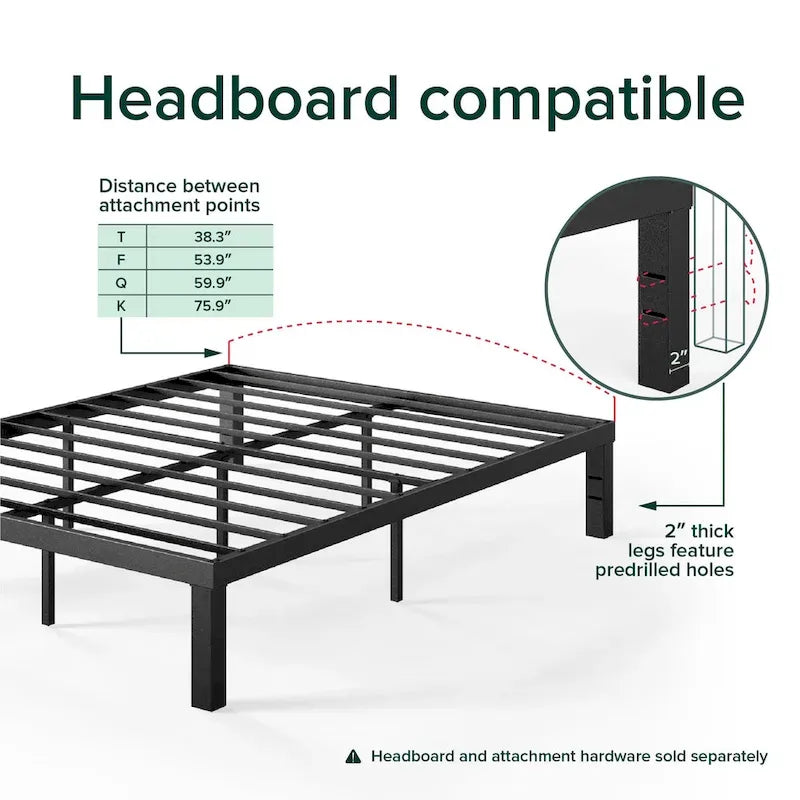 Metal Platform Bed Frame with QuickLock Assembly, No Box Spring Needed, 12" Storage Clearance, Twin/Full/Queen/King