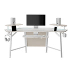 72" Wing-Shaped Gaming Desk with Keyboard Tray, RGB Monitor Shelves, Cup Holder & Headphone Hook