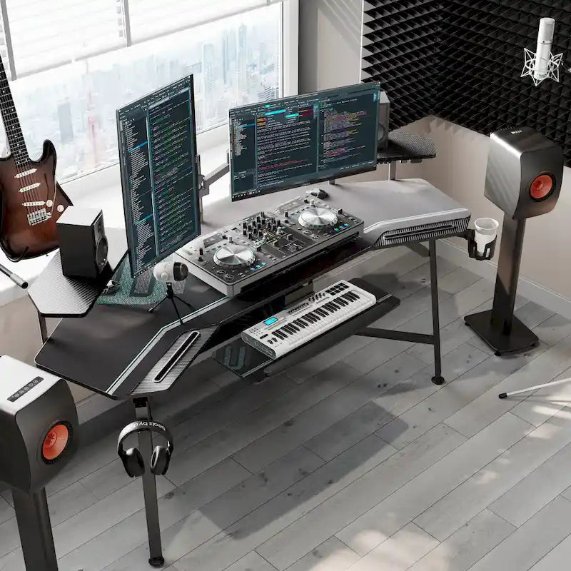 72 Large Gaming Desk Black Multifunctional Computer Desk with Keyboard Tray