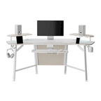 72" Wing-Shaped Gaming Desk with Keyboard Tray, RGB Monitor Shelves, Cup Holder & Headphone Hook