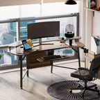 72" Wing-Shaped Gaming Desk with Keyboard Tray, RGB Monitor Shelves, Cup Holder & Headphone Hook