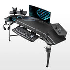 72" Wing-Shaped Gaming Desk with Keyboard Tray, RGB Monitor Shelves, Cup Holder & Headphone Hook