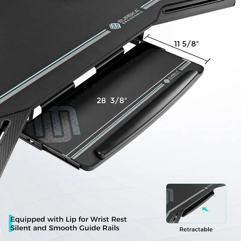 72" Wing-Shaped Gaming Desk with Keyboard Tray, RGB Monitor Shelves, Cup Holder & Headphone Hook