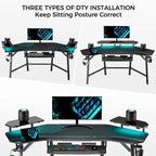 72" Wing-Shaped Gaming Desk with Keyboard Tray, RGB Monitor Shelves, Cup Holder & Headphone Hook