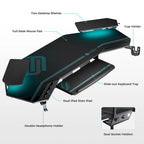 72" Wing-Shaped Gaming Desk with Keyboard Tray, RGB Monitor Shelves, Cup Holder & Headphone Hook