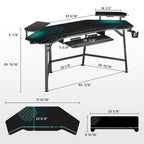 72" Wing-Shaped Gaming Desk with Keyboard Tray, RGB Monitor Shelves, Cup Holder & Headphone Hook