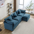 L-Shaped Chenille Sectional Sofa with Removable Ottoman & 5 Pillows, Foam & Spring Support, 112.2"L