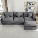 L-Shaped Chenille Sectional Sofa with Removable Ottoman & 5 Pillows, Foam & Spring Support, 112.2"L