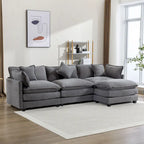 L-Shaped Chenille Sectional Sofa with Removable Ottoman & 5 Pillows, Foam & Spring Support, 112.2"L