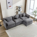 L-Shaped Chenille Sectional Sofa with Removable Ottoman & 5 Pillows, Foam & Spring Support, 112.2"L