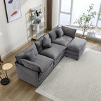 L-Shaped Chenille Sectional Sofa with Removable Ottoman & 5 Pillows, Foam & Spring Support, 112.2"L