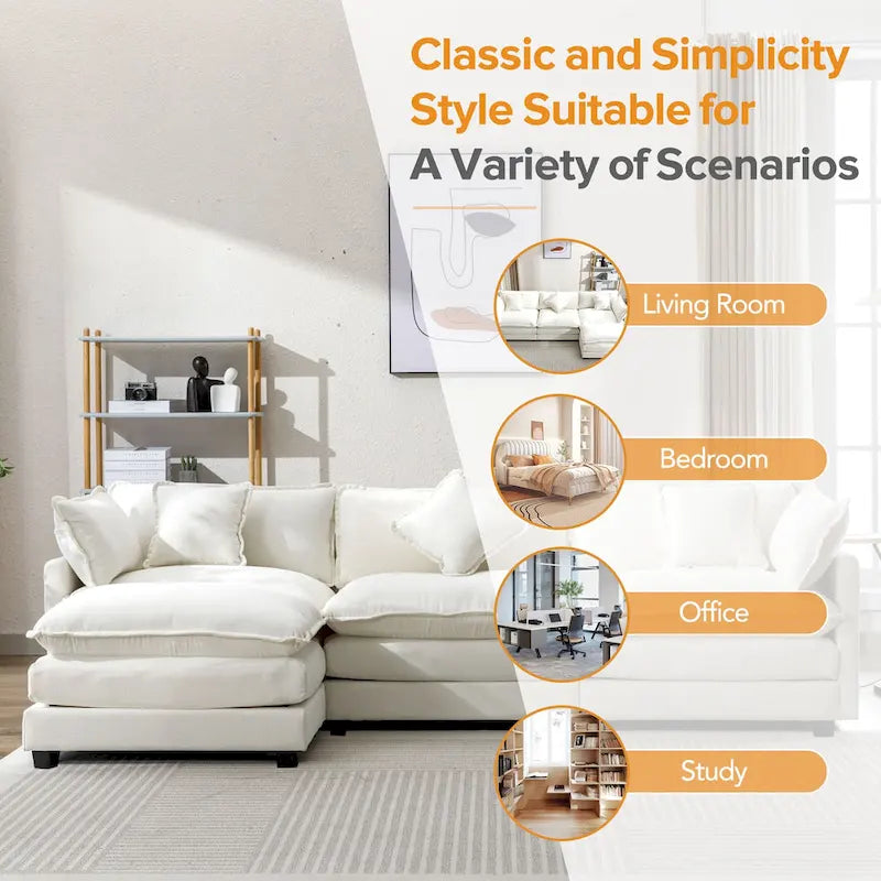 L-Shaped Chenille Sectional Sofa with Removable Ottoman & 5 Pillows, Foam & Spring Support, 112.2"L