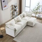 L-Shaped Chenille Sectional Sofa with Removable Ottoman & 5 Pillows, Foam & Spring Support, 112.2"L