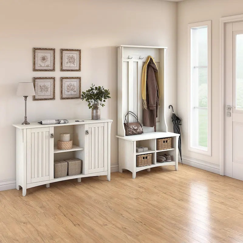 Mission Style Entryway Storage Set with Hall Tree, Shoe Bench & Cabinet | 3 Colors
