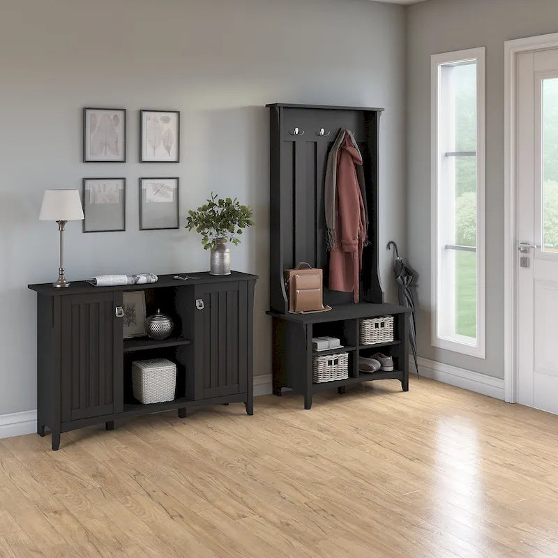 Mission Style Entryway Storage Set with Hall Tree, Shoe Bench & Cabinet | 3 Colors