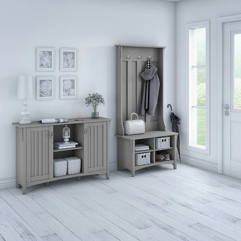 Mission Style Entryway Storage Set with Hall Tree, Shoe Bench & Cabinet | 3 Colors
