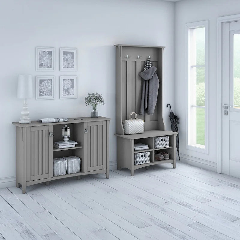 Mission Style Entryway Storage Set with Hall Tree, Shoe Bench & Cabinet | 3 Colors