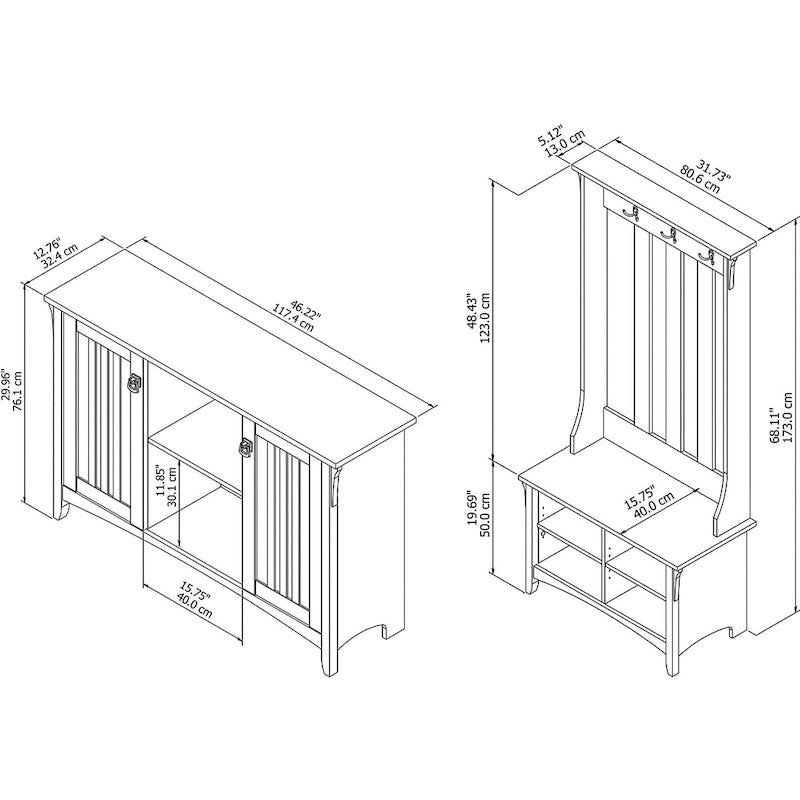 Mission Style Entryway Storage Set with Hall Tree, Shoe Bench & Cabinet | 3 Colors