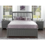 Queen Platform Bed with Mission Headboard, 2 Underbed Drawers & USB Charging, Solid Wood, Grey