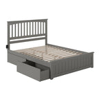 Queen Platform Bed with Mission Headboard, 2 Underbed Drawers & USB Charging, Solid Wood, Grey