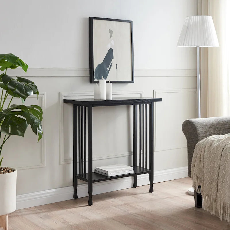  Peter Matte Black Slatted Mission Oak Hall Stand