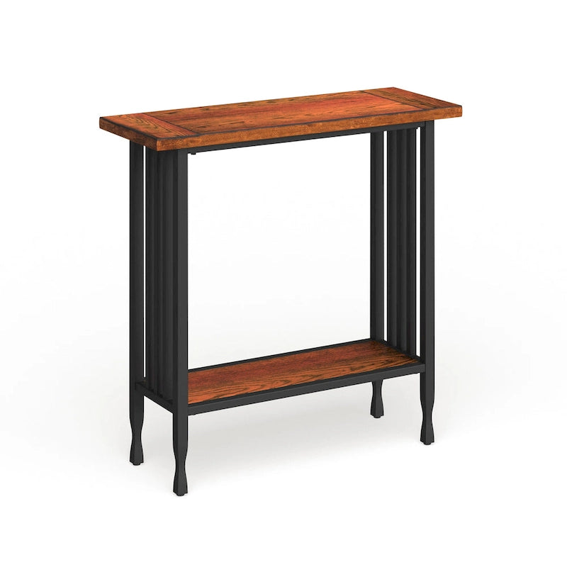 Mission Style Hall Stand Console Table, Solid Ash & Oak Veneer, Matte Black Metal Base, 30"W x 30"H
