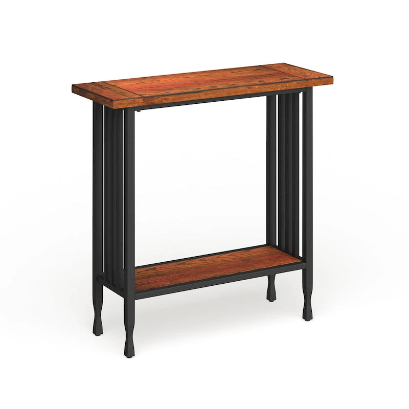 Mission Style Hall Stand Console Table, Solid Ash & Oak Veneer, Matte Black Metal Base, 30"W x 30"H