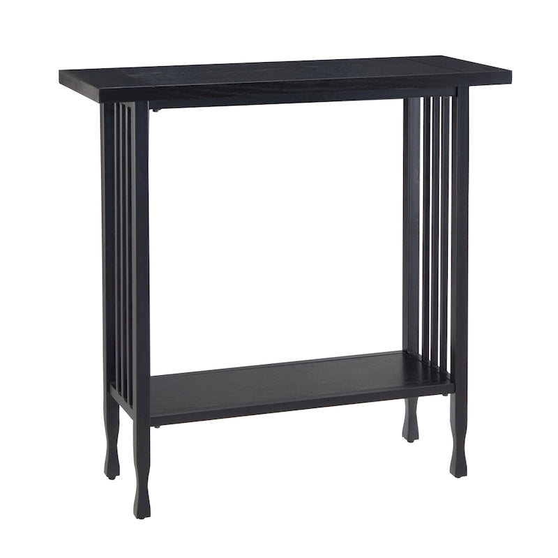 Mission Style Hall Stand Console Table, Solid Ash & Oak Veneer, Matte Black Metal Base, 30"W x 30"H