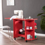   Farmhouse Red Foldable Rolling Sewing Table/ Craft Station