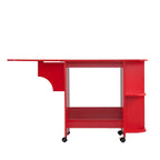 Foldable Rolling Sewing Table with 4 Side Shelves & Locking Casters – Farmhouse Red, 31.5"-51"W