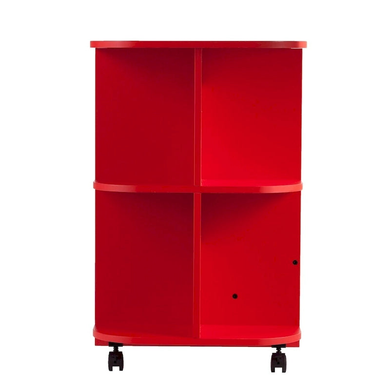 Foldable Rolling Sewing Table with 4 Side Shelves & Locking Casters – Farmhouse Red, 31.5"-51"W