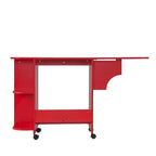 Foldable Rolling Sewing Table with 4 Side Shelves & Locking Casters – Farmhouse Red, 31.5"-51"W